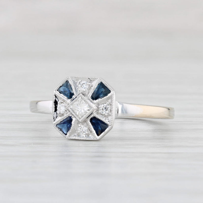 Light Gray New Beverley K 0.46ctw Blue Sapphire Diamond Halo Ring 18k White Gold Size 6.5
