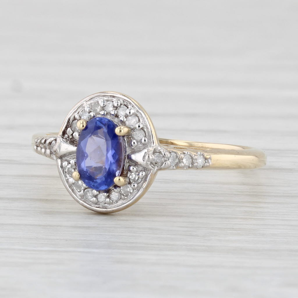 Light Gray 0.55ctw Oval Tanzanite Diamond Halo Ring 14k Yellow Gold Size 7 Engagement