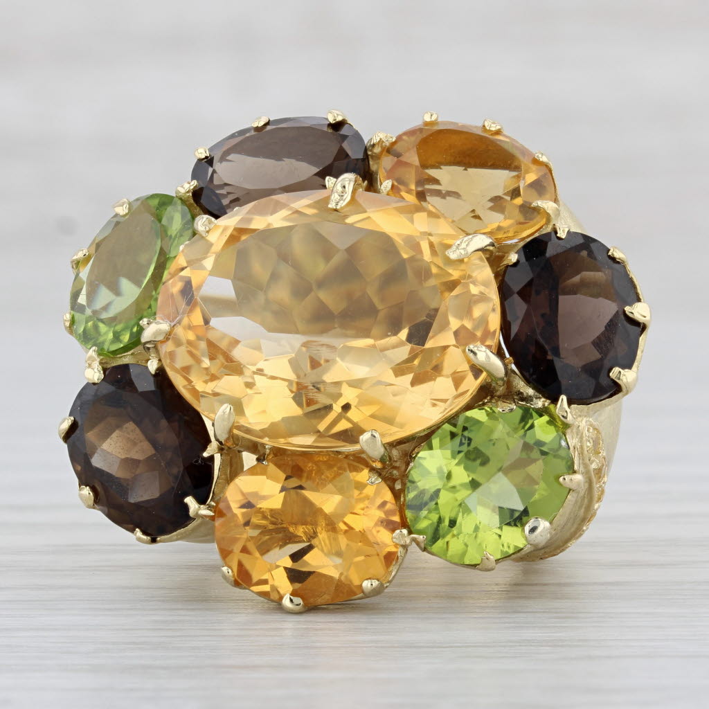 Gray 32.32ctw Large Gemstone Cocktail Cluster Ring 18k Gold Citrine Quartz Peridot