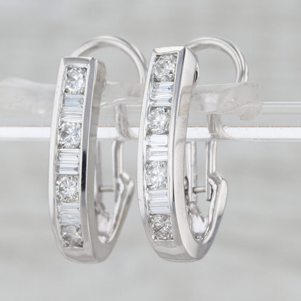 1.04ctw Diamond Drop Earrings 14k White Gold J-Hook Drops Omega Backs