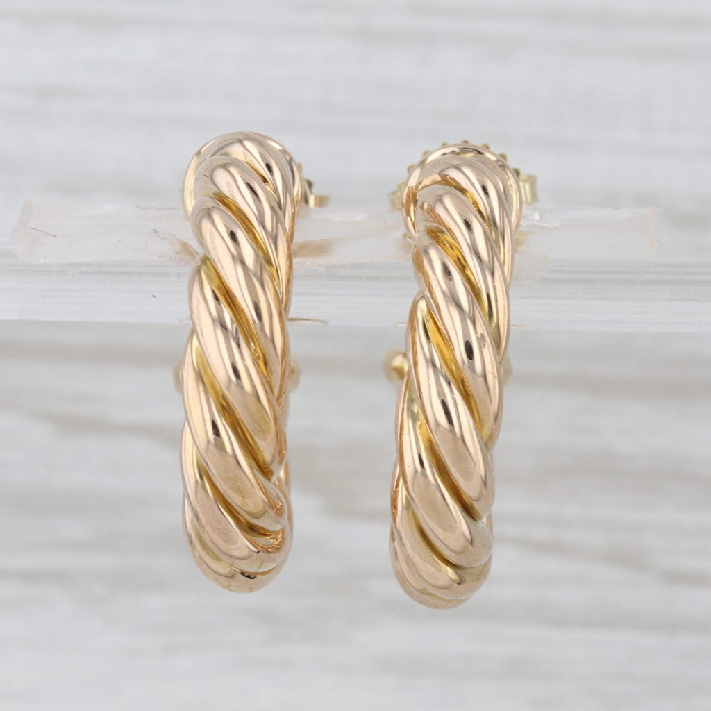 David Yurman Cable Hoop Earrings 18k Yellow Gold Twist Round Hoops