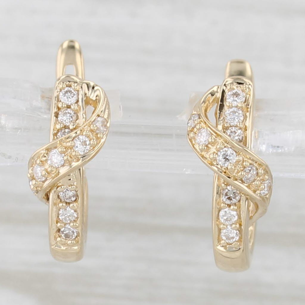 Light Gray 0.20ctw Diamond Overlay Hoop Earrings 14k Yellow Gold Snap Top Hoops