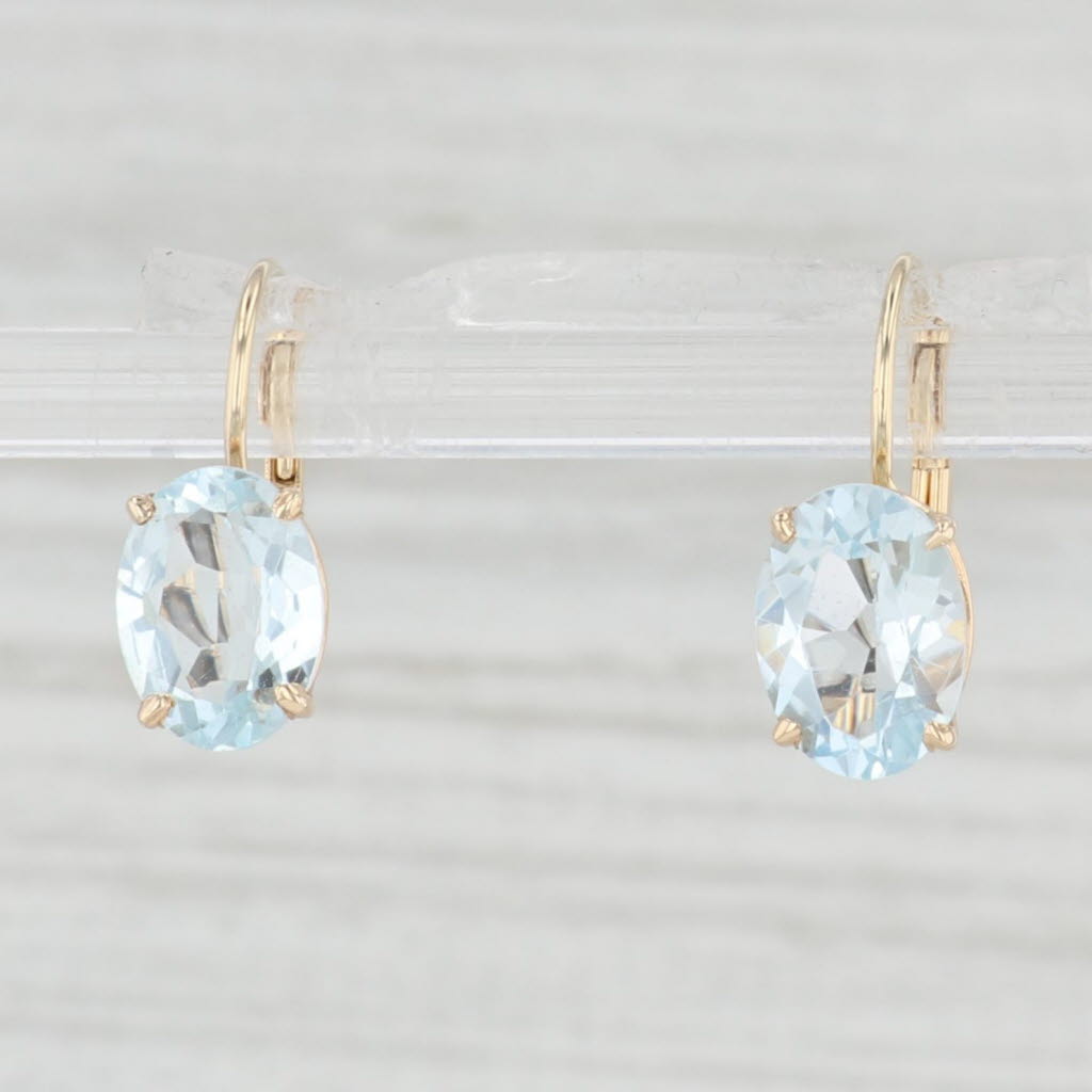 Light Gray 3ctw Oval Aquamarine Earrings 14k Yellow Gold Leverback Drops