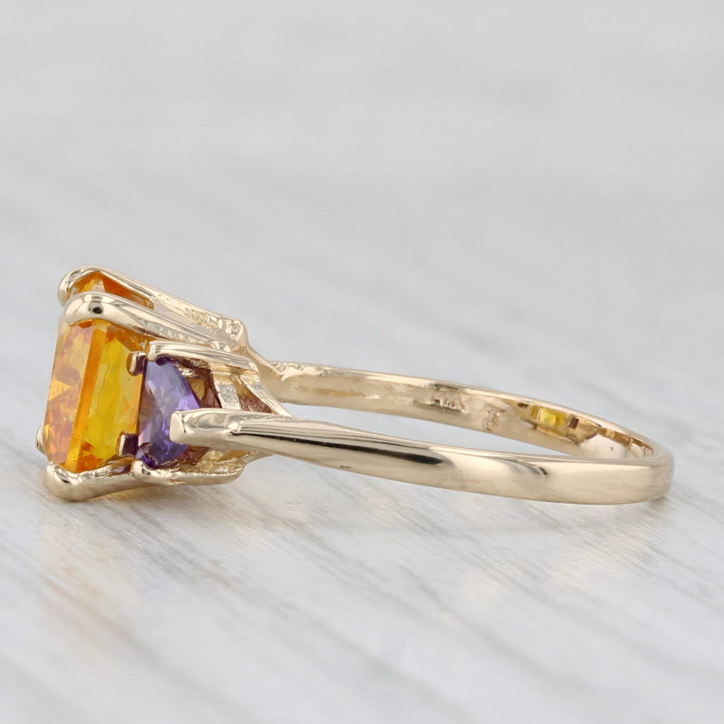 Light Gray Yellow Purple Cubic Zirconia Ring 14k Yellow Gold Size 8.25