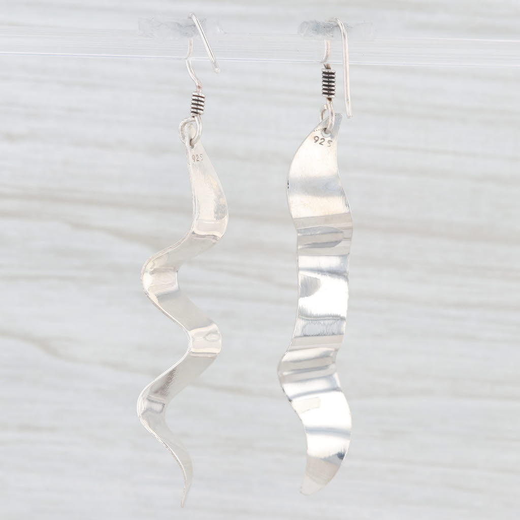 Light Gray Squiggle Dangle Earrings Sterling Silver Hook Post Drops