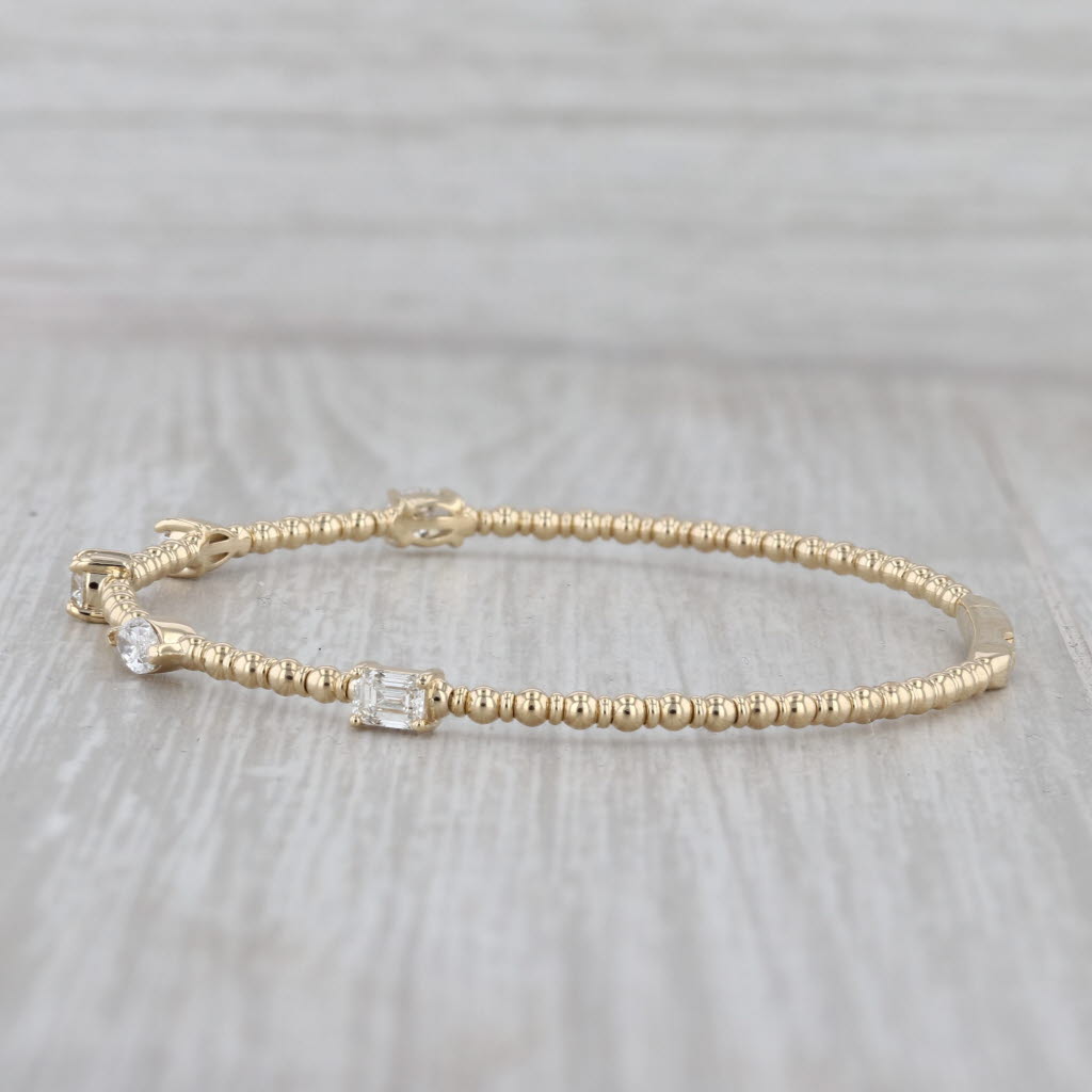 Gray New 1.33ctw Diamond Bead Flexible Bangle Bracelet 14k Yellow Gold 6.75"