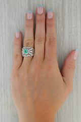 Rosy Brown New 1.16ctw Emerald Diamond Cocktail Ring 14k White Gold Size 7