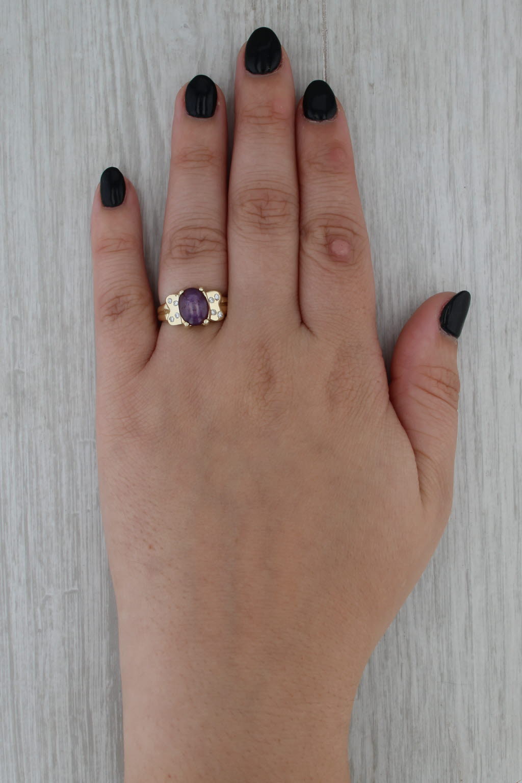 Purple Star Sapphire Diamond Ring 14k Yellow Gold Size 6 India Star Ruby