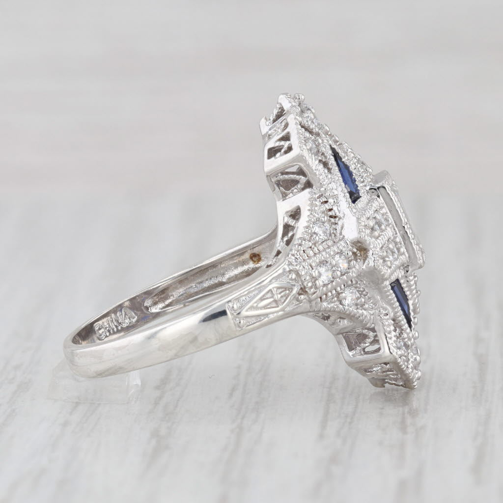 Cubic Zirconias Lab Created Sapphire Ring Sterling Silver Size 9 Cocktail