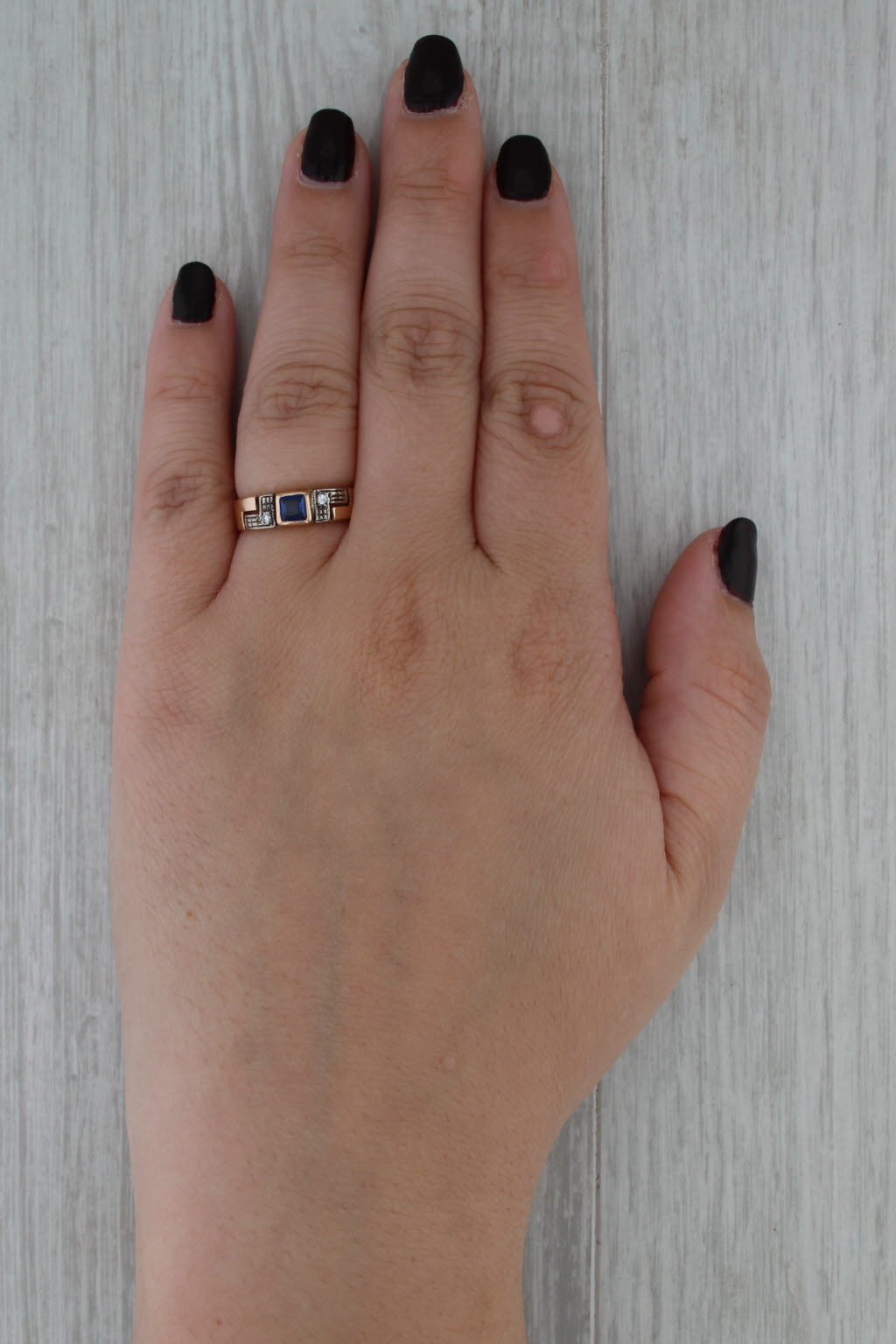 Vintage 0.39ctw Lab Created Blue Sapphire Cubic Zirconia Ring 18k Rose Gold