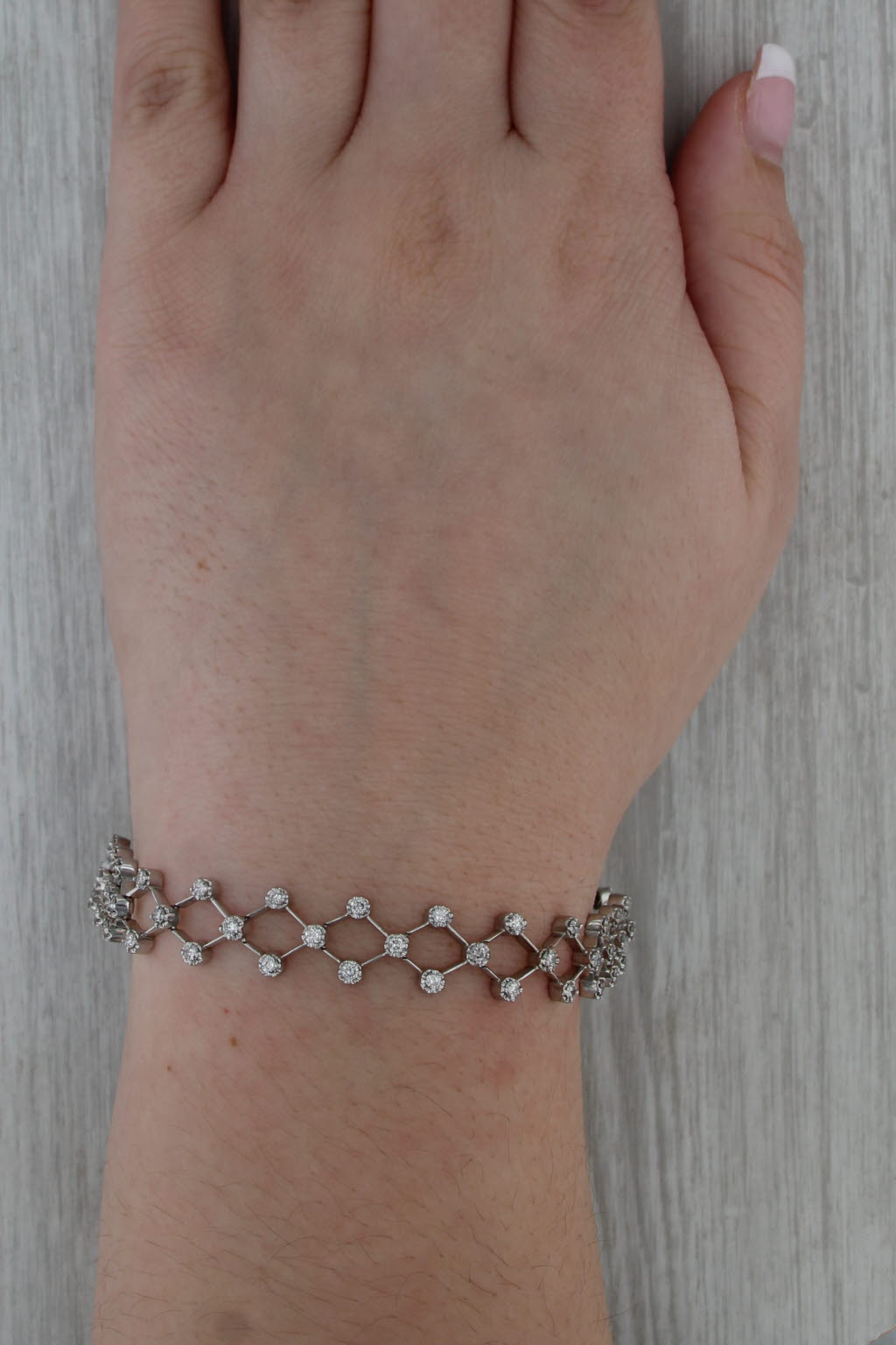 1.70ctw Diamond Lattice Bracelet 14k White Gold 6.75" 10.5mm