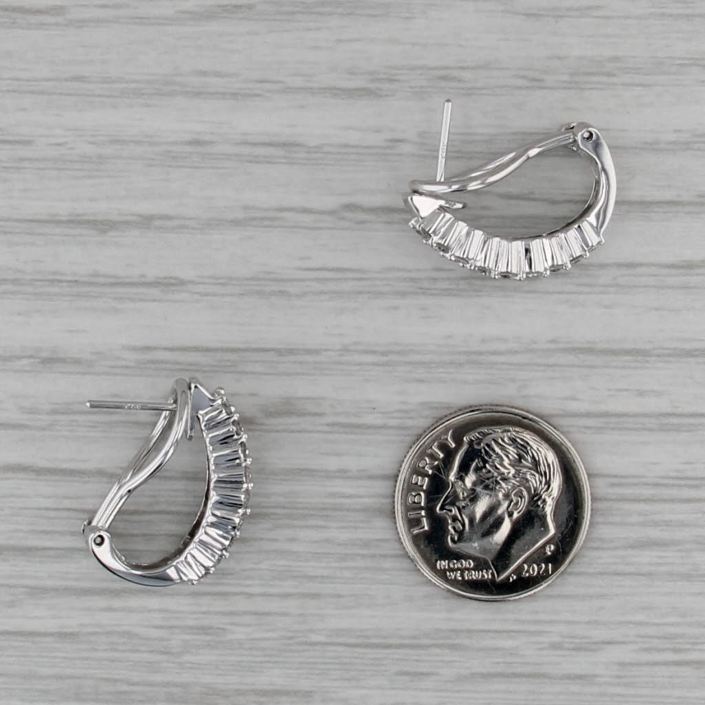 0.94ctw Diamond J-Hook Earrings 14k White Gold Drops Omega Backs