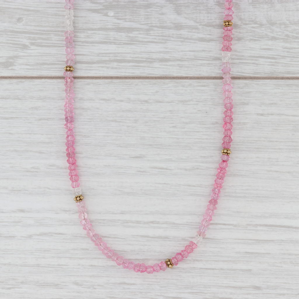 New Nina Wynn Pink Crystal Bead Necklace Sterling Gold Vermeil 18" Adjustable