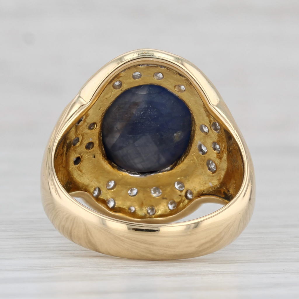 Light Gray Oval Cabochon Blue Sapphire Diamond Halo Ring 18k Yellow Gold Size 6.75-7