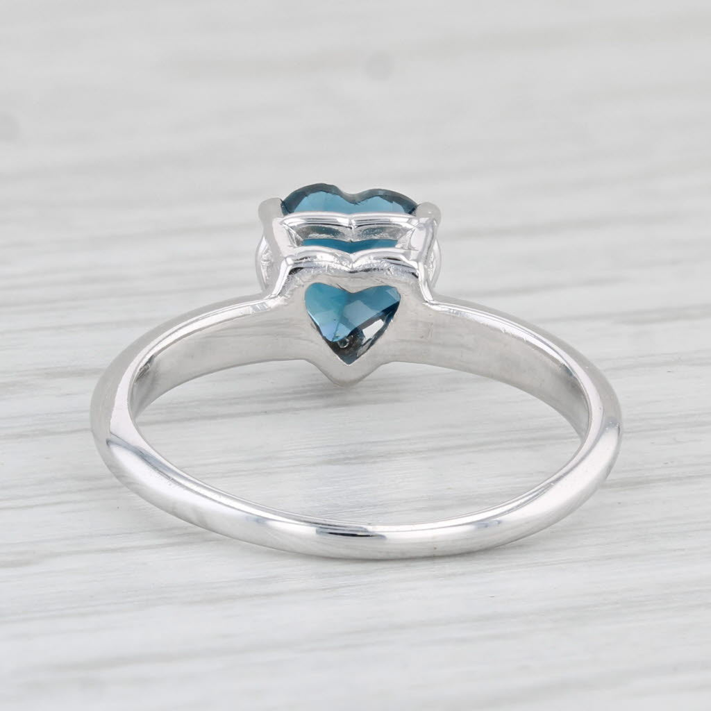 Light Gray 1.10ct London Blue Topaz Heart Solitaire Ring 14k White Gold Size 6