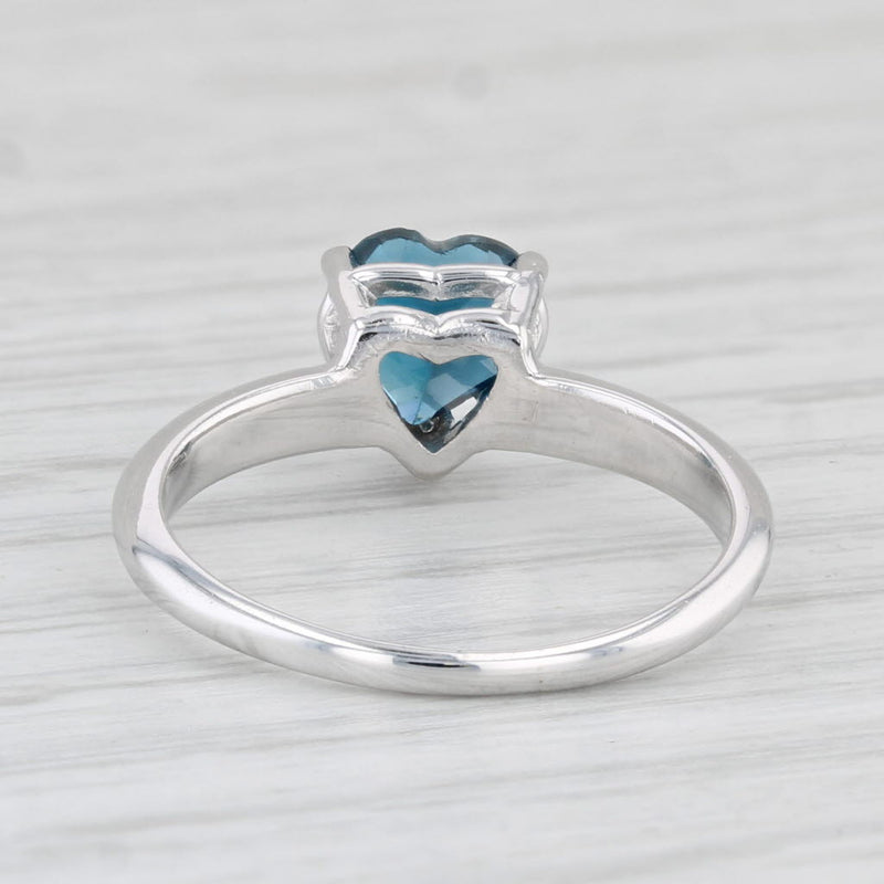1.10ct London Blue Topaz Heart Solitaire Ring 14k White Gold Size 6