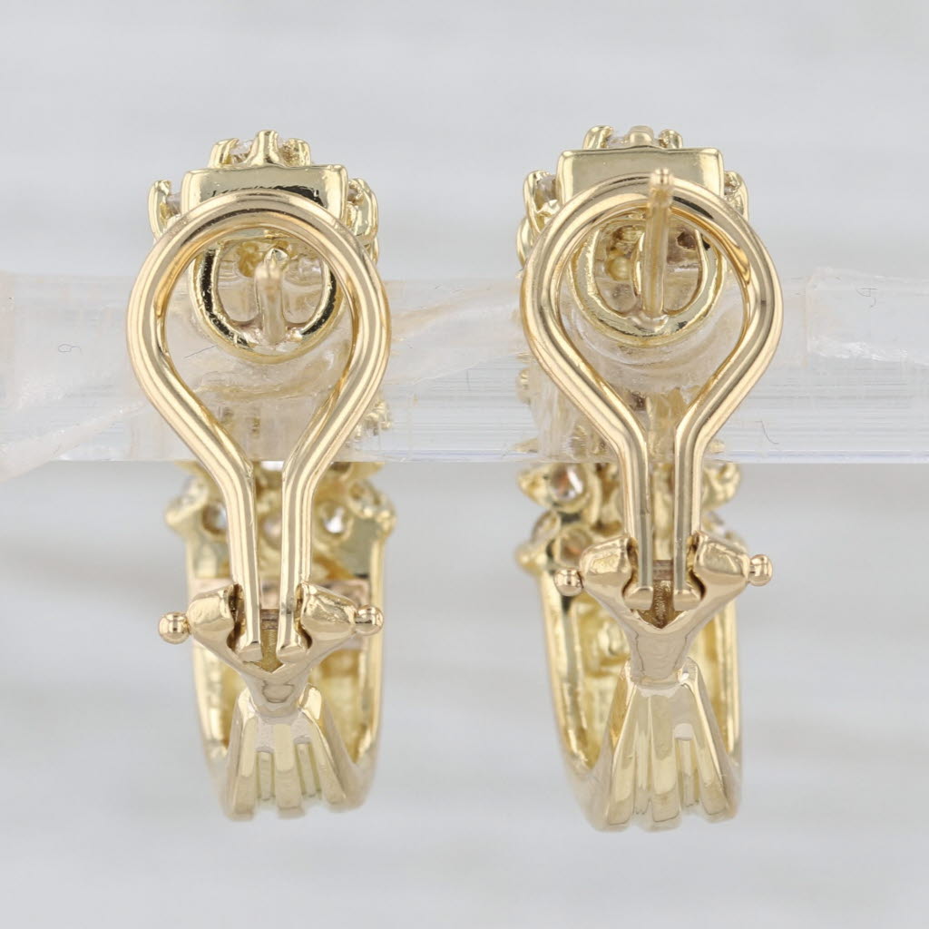 1.64ctw Diamond Cluster J-Hook Earrings 18k Yellow Gold Drops Omega Backs