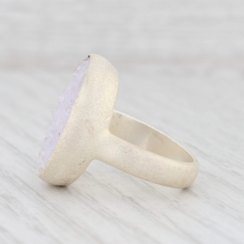 New Nina Wynn White Druzy Quartz Ring Sterling Silver Size 7.25 Statement