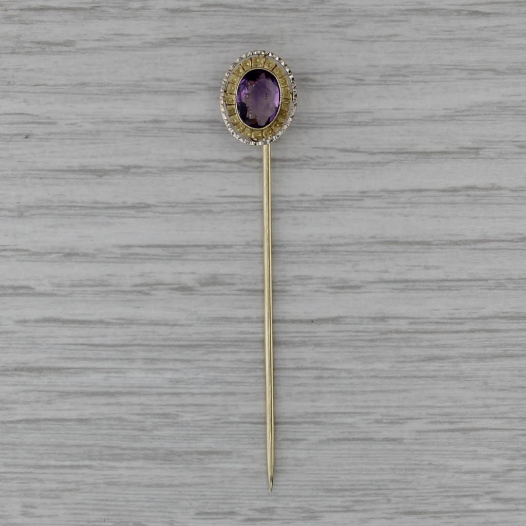 Antique Amethyst Stickpin 14k Yellow Gold 1.08ct Oval Solitaire