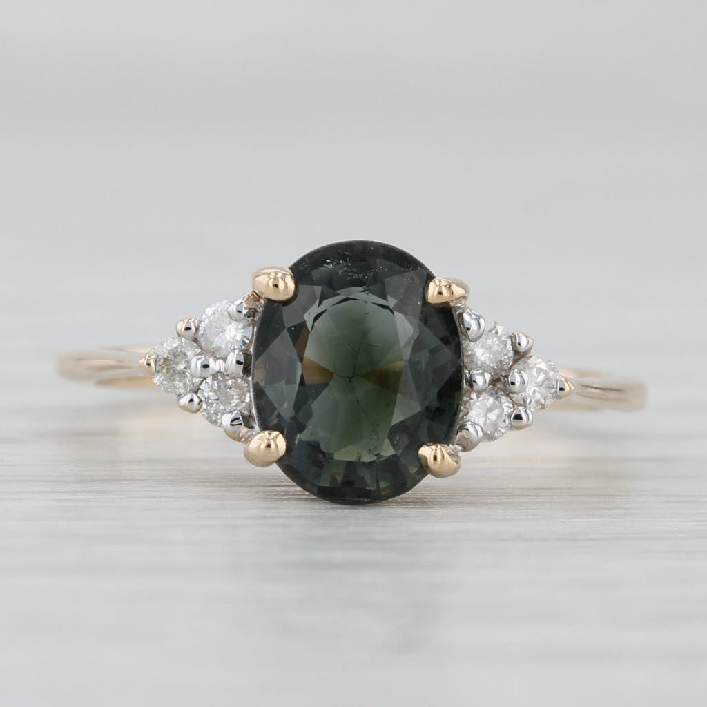 Light Gray 1.81ctw Oval Green Apatite Diamond Ring 14k Yellow Gold Size 7