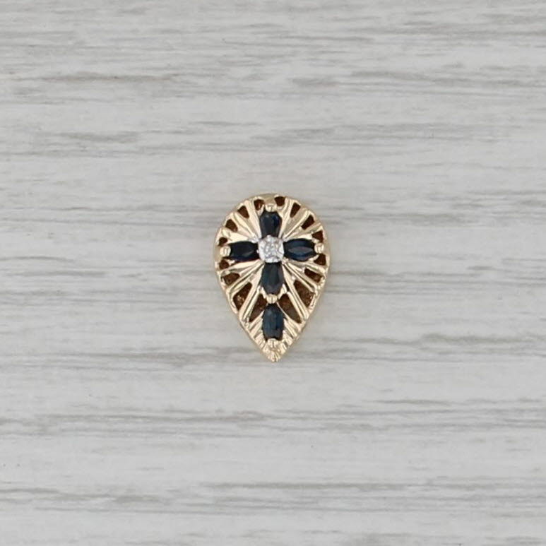 AV 0.35ct Blue Sapphire Teardrop Slide Bracelet Charm 10k Yellow Gold Vintage