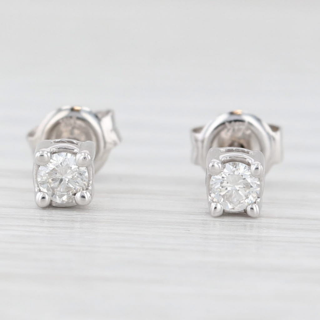 Light Gray Vintage 0.20ctw Round Diamond Solitaire Stud Earrings 14k White Gold Push Backs