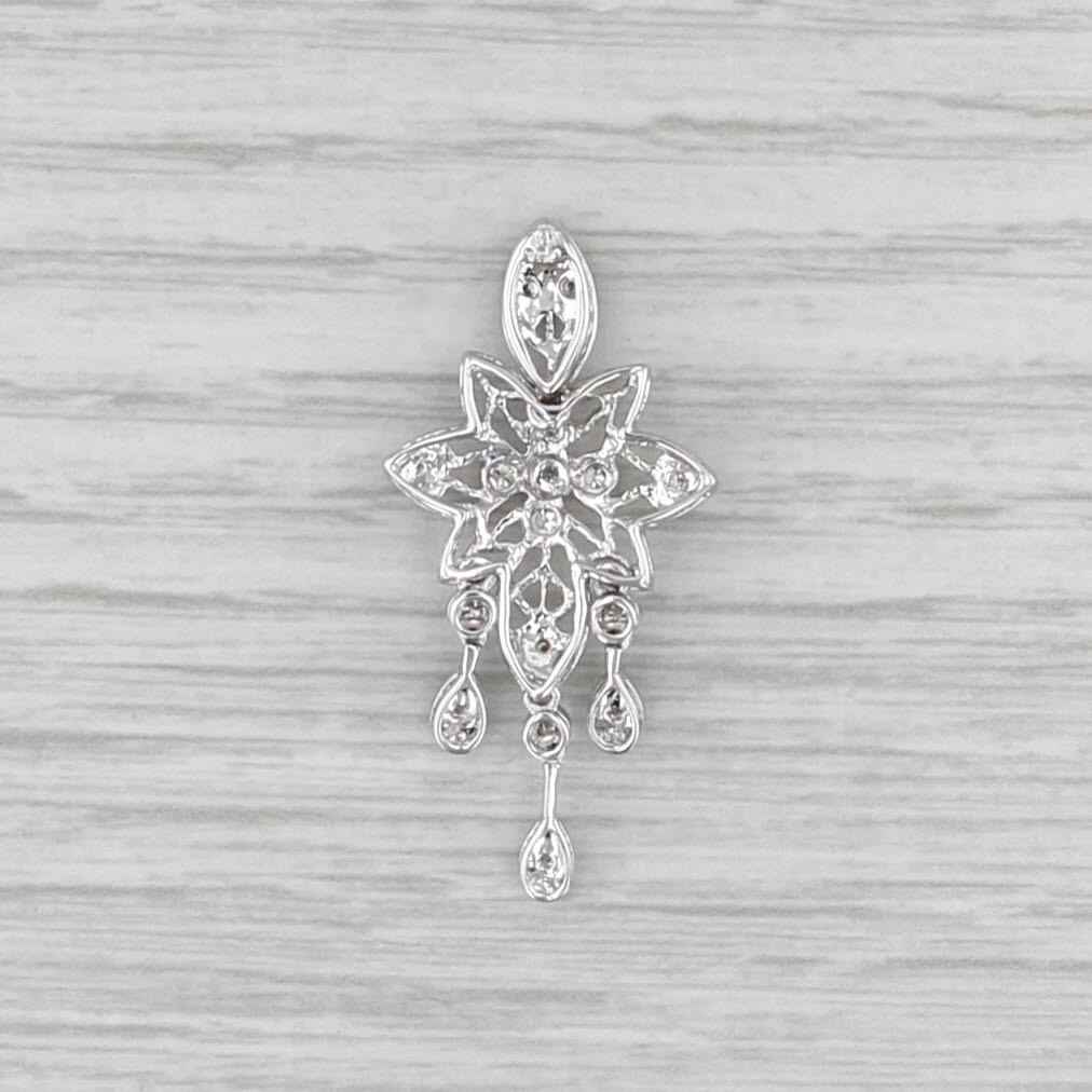 0.12ctw Diamond Filigree Ornate Pendant 18k White Gold Fring Drop