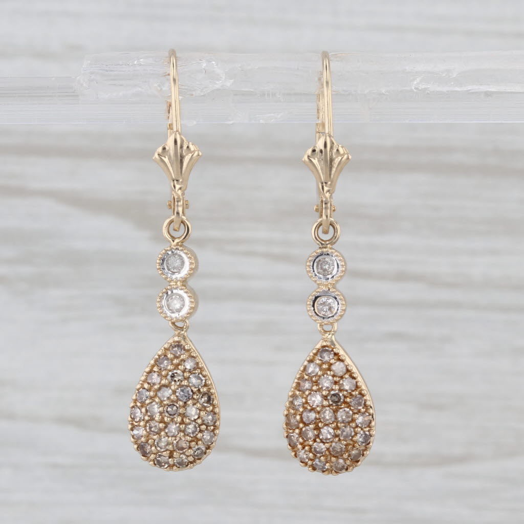 0.30ctw Diamond Teardrop Dangle Earrings 14k Yellow Gold Lever Backs