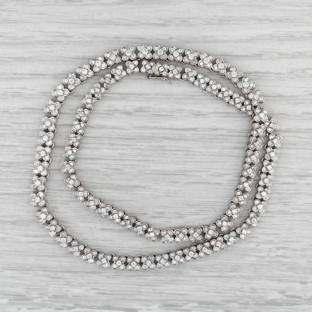 5.20ctw Diamond Flower Tennis Necklace 18k White Gold 16" 5mm