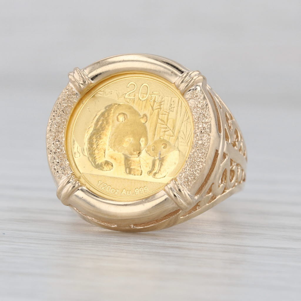 2011 Chinese Panda Coin Ring 14k 999 Fine Gold 20 Yuan 1/20oz Size 6.5