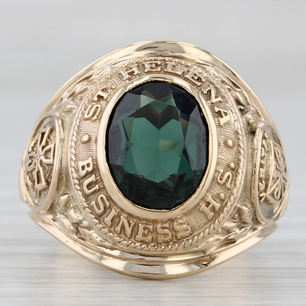 Gray St Helena Business High School Class Ring Lab Created Green Spinel 10k Gold