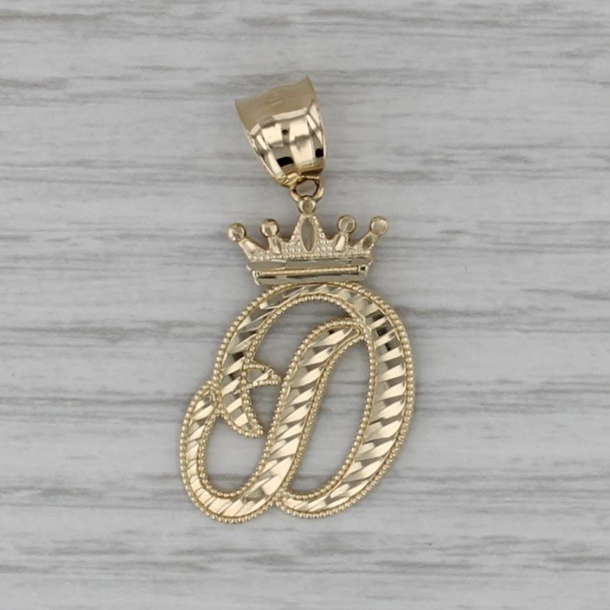 Crowned Letter D Pendant 10k Yellow Gold King Queen Initial