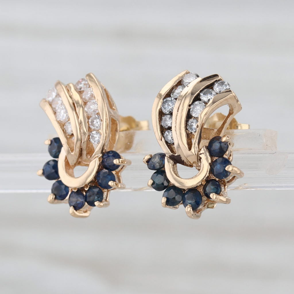 0.86ctw Sapphire Diamond Stud Earrings 14k Yellow Gold Studs