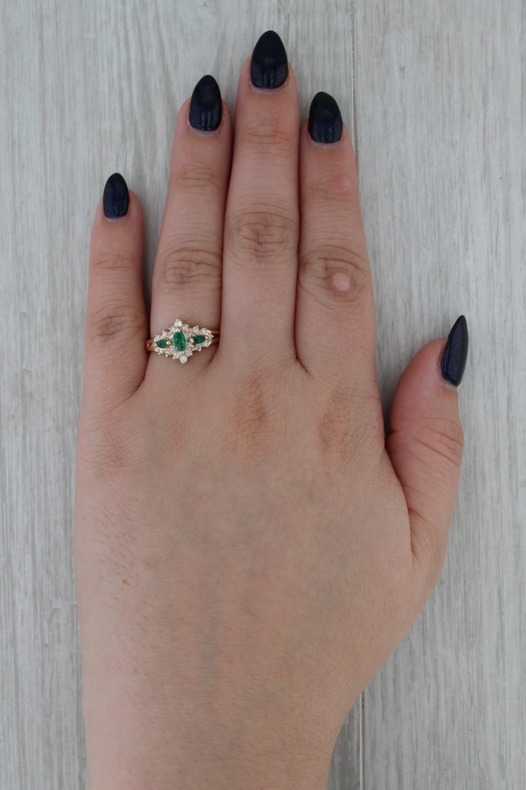 0.70ctw Marquise Emerald Diamond Halo Ring 14k Yellow Gold Size 8