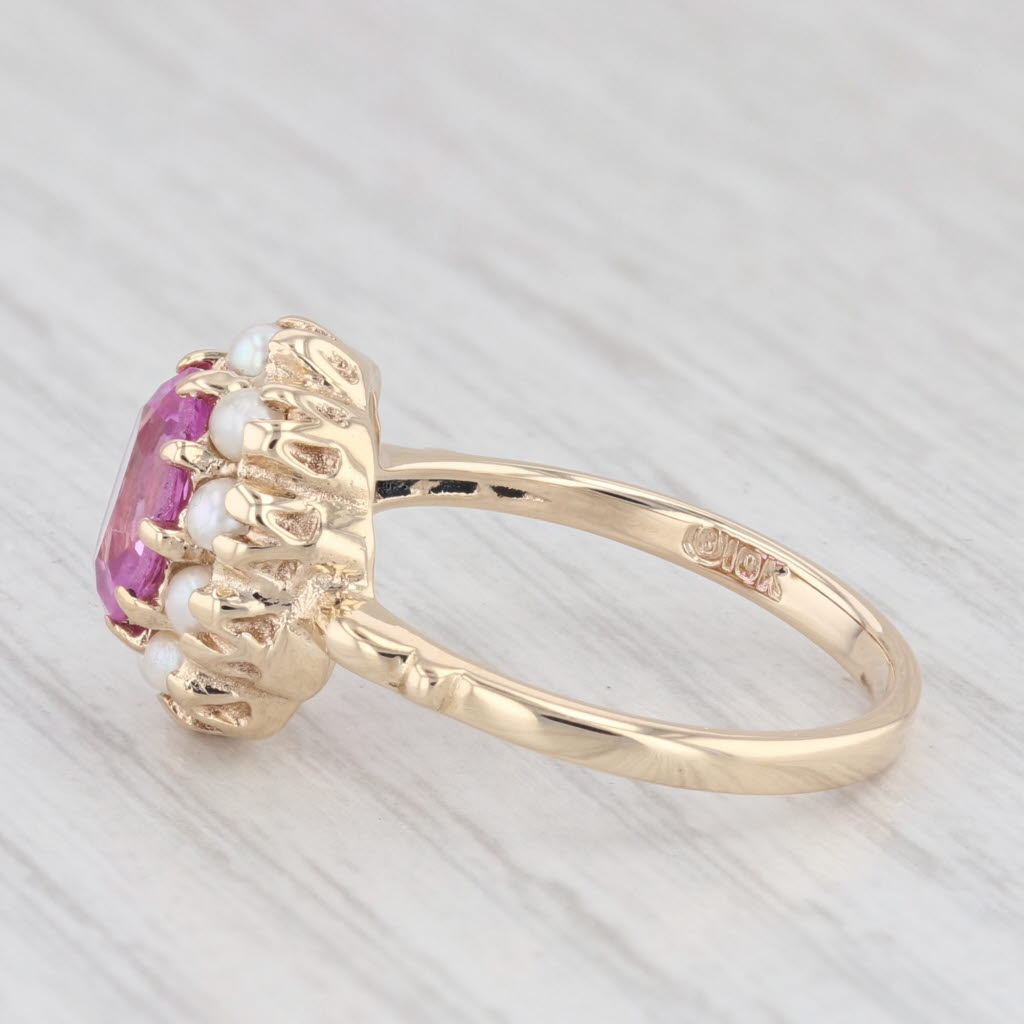 Light Gray 1.75ct Lab Created Pink Sapphire Diamond Pearl Ring 10k Yellow Gold Size 6.75