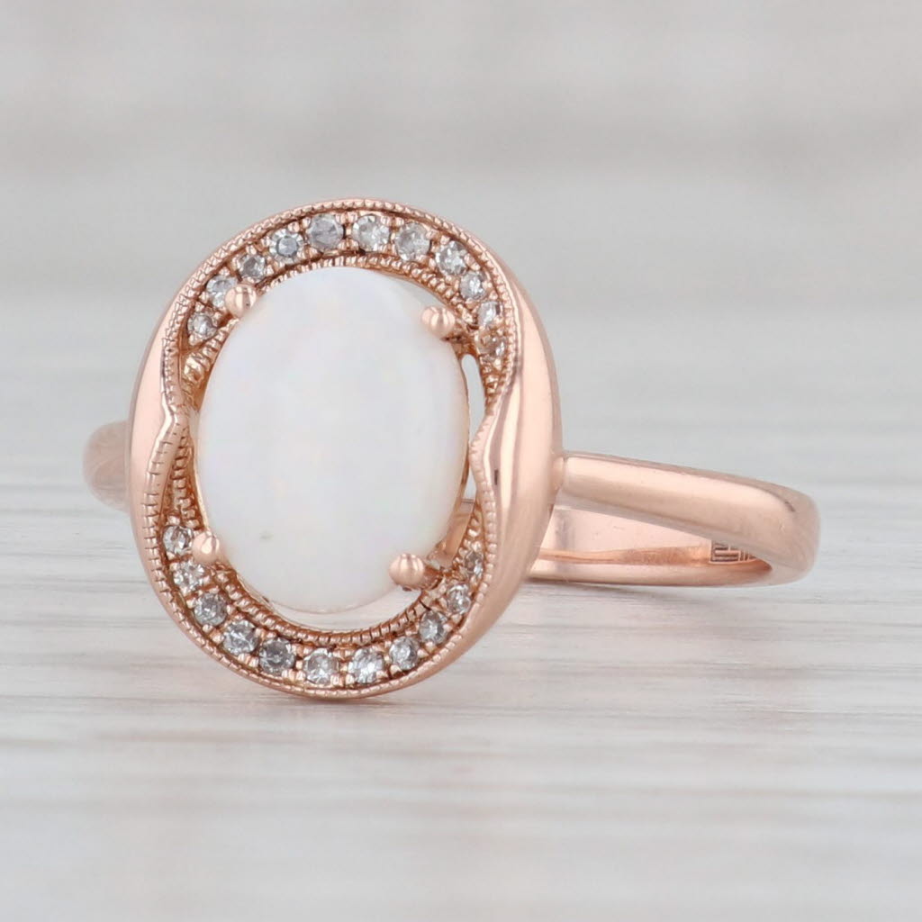 Light Gray Effy Oval Opal Diamond Halo Ring 14k Rose Gold Size 7