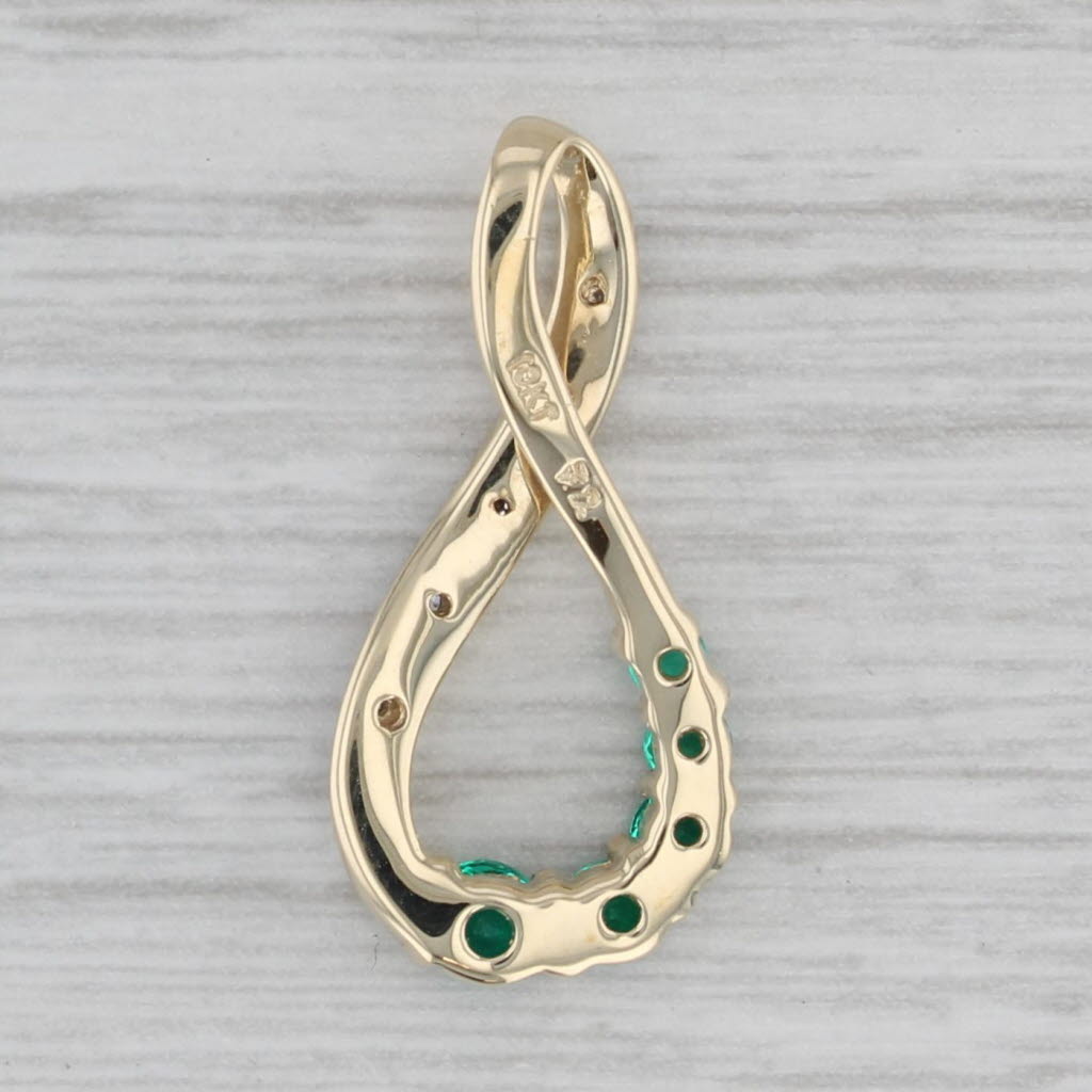 Gray 0.32ctw Lab Created Emerald Teardrop Pendant 10k Yellow Gold Diamond Accents