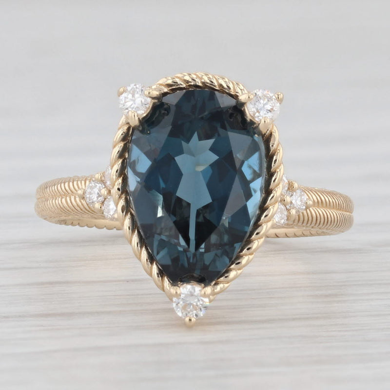 Judith Ripka 4.11ctw Pear London Blue Topaz Diamond Ring 14k Yellow Gold Size 6