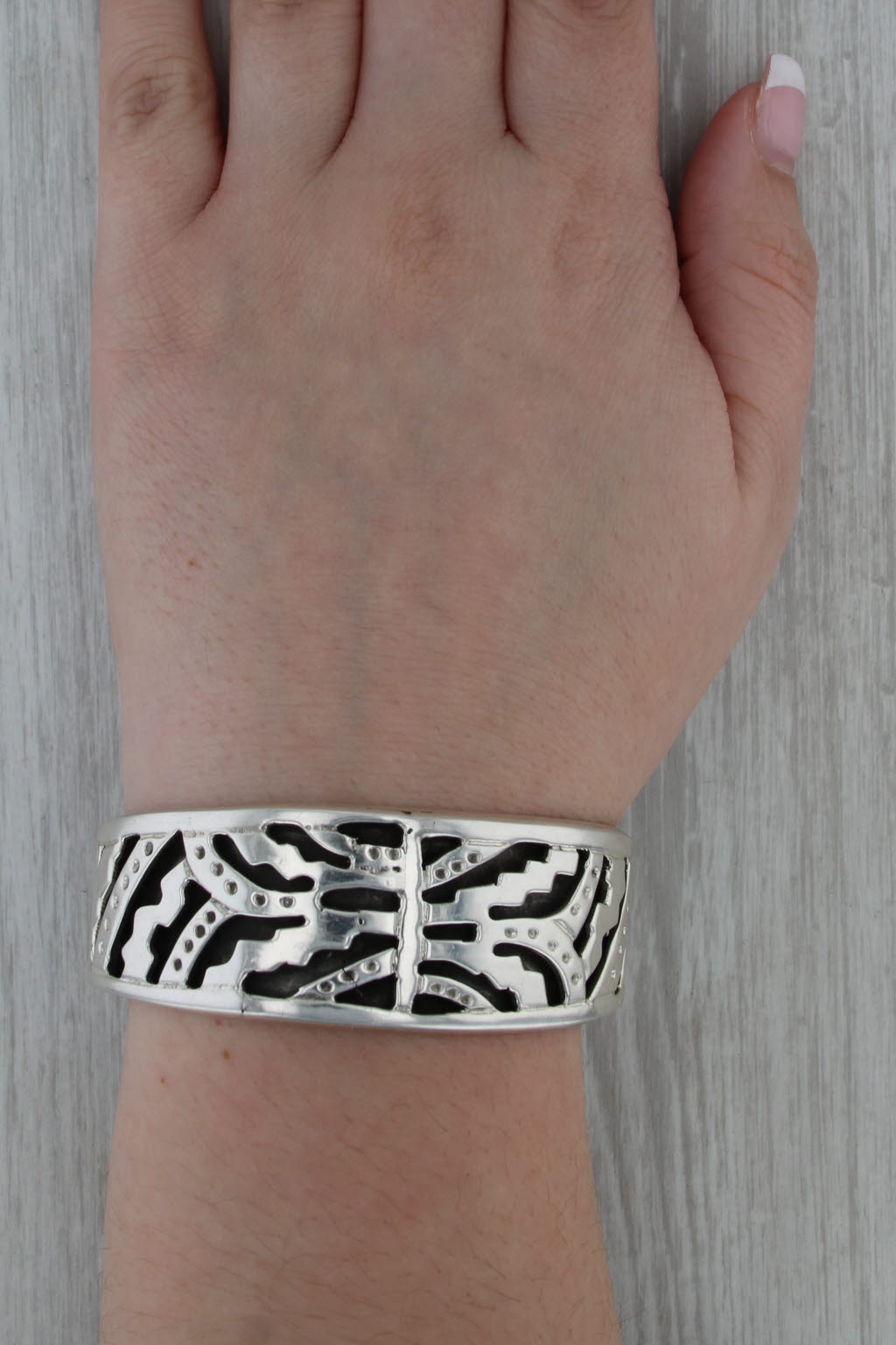 Vintage Tribal Open Work Statement Cuff Bracelet Sterling Silver Taxco Mexico