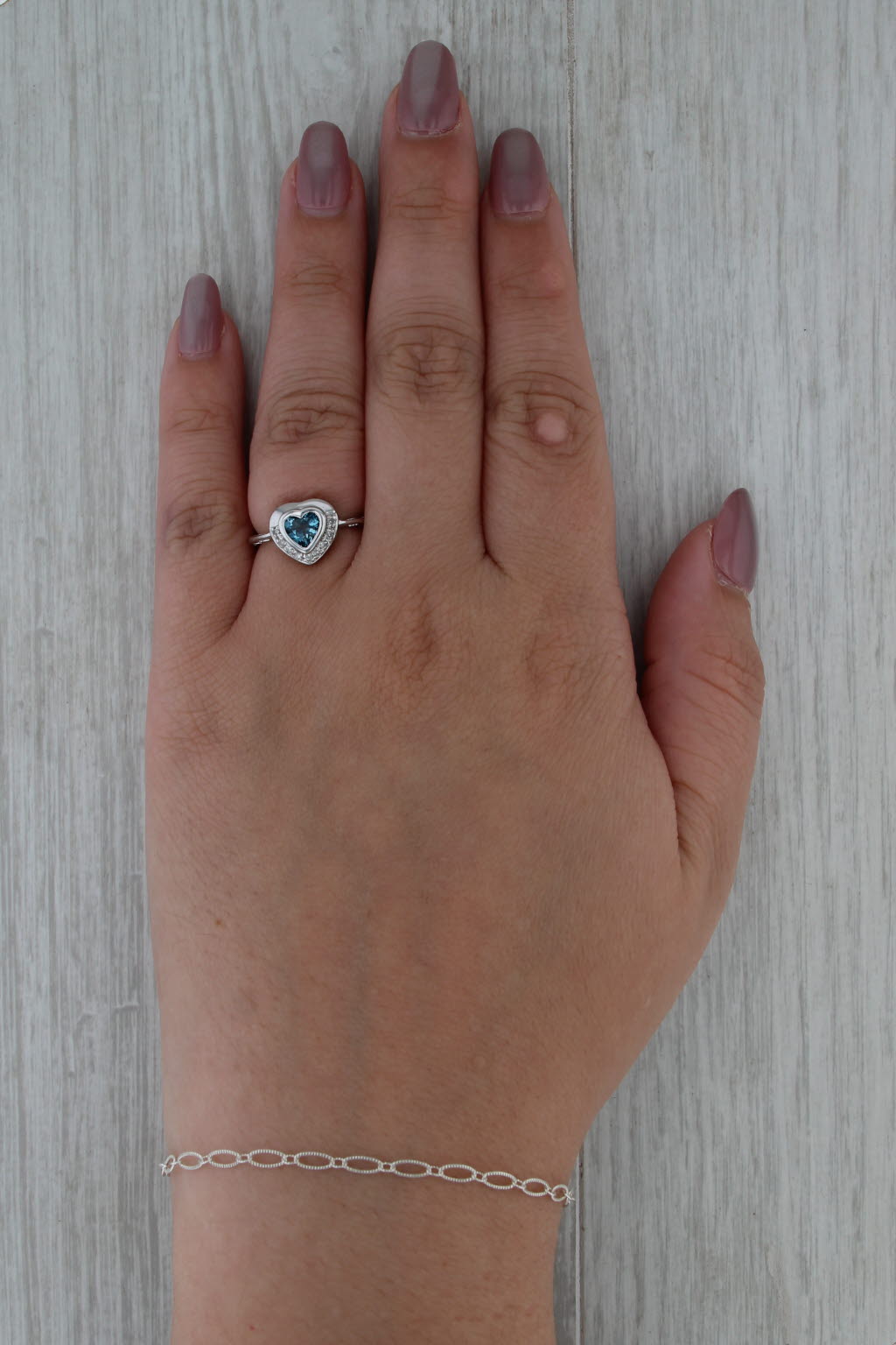0.98ctw Blue Topaz Diamond Heart Ring 14k White Gold Size 5.5