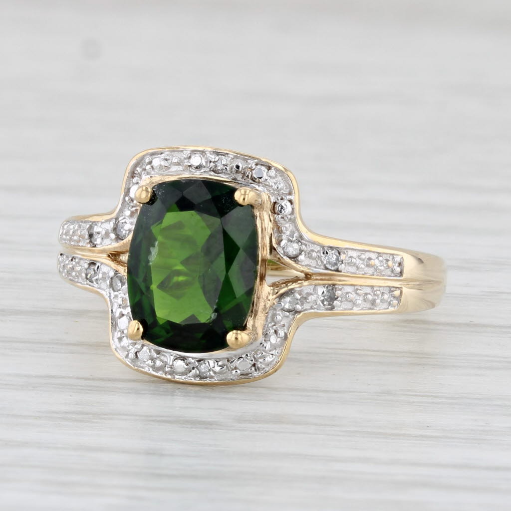 Light Gray 1.58ctw Green Chrome Diopside Diamond Ring 10k Yellow Gold Size 7.25