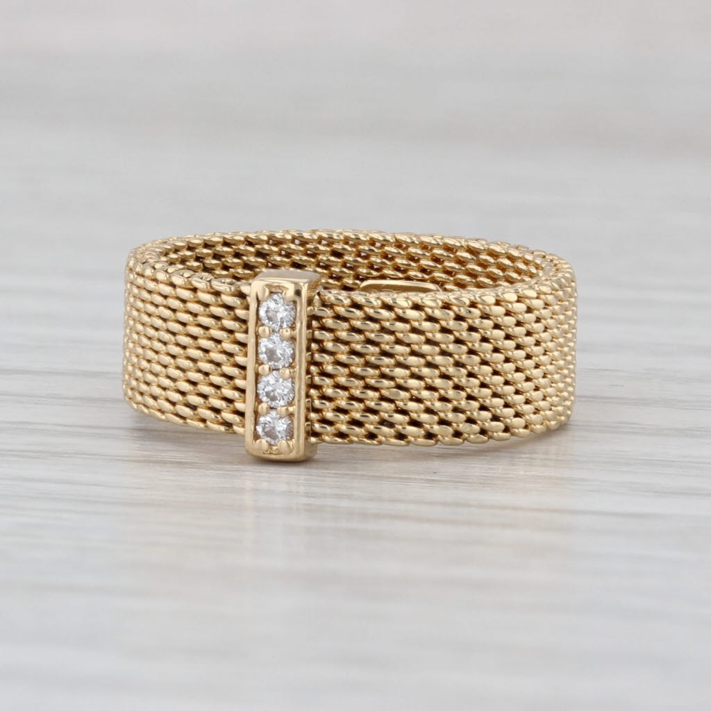 Tiffany & Co Somerset Diamond Mesh Ring 18k Yellow Gold Size 6.5 Band w/ Pouch