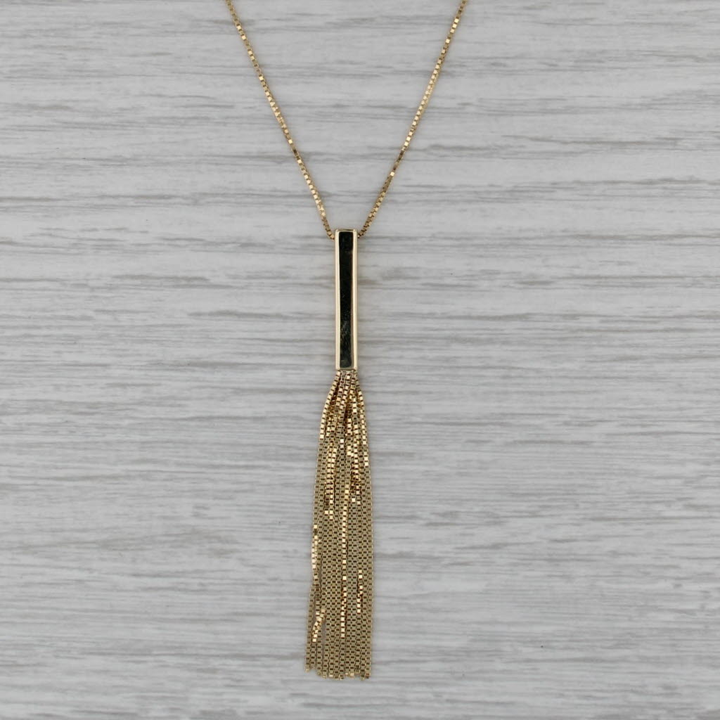 Fringe Drop Pendant Necklace 14k Yellow Gold 17" Box Chain