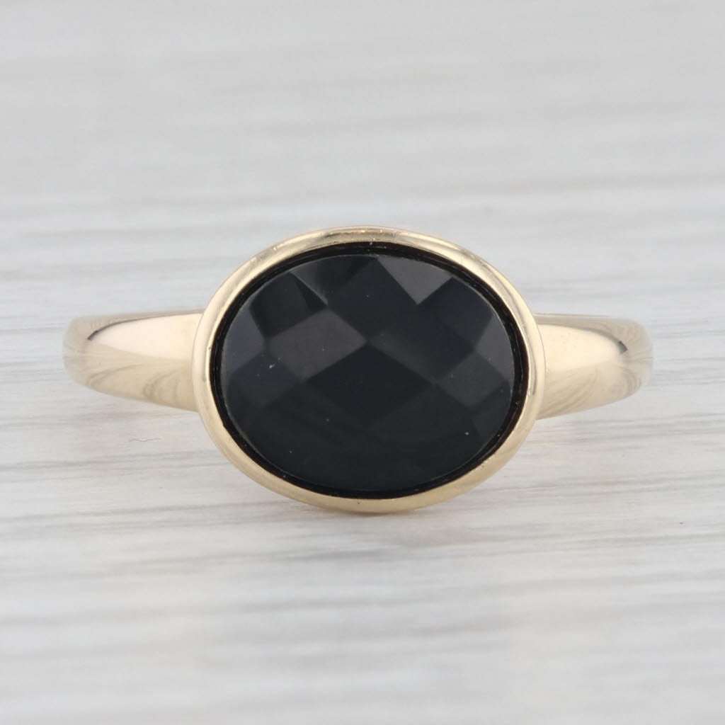 Light Gray Faceted Onyx Oval Solitaire Ring 14k Yellow Gold Size 6.75