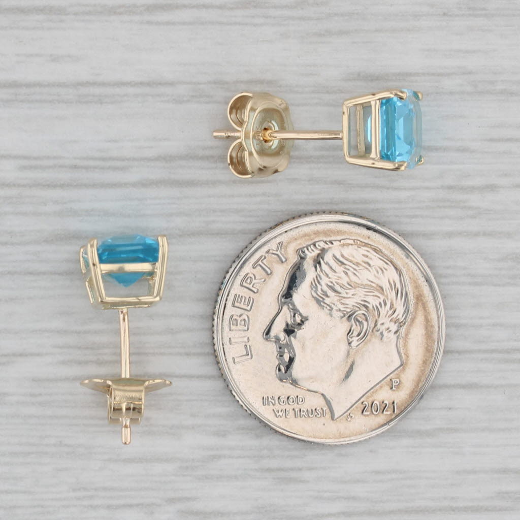 Gray 4ctw Blue Topaz Stud Earrings 10k Yellow Gold Emerald Cut Solitaires