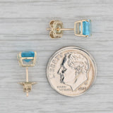 4ctw Blue Topaz Stud Earrings 10k Yellow Gold Emerald Cut Solitaires