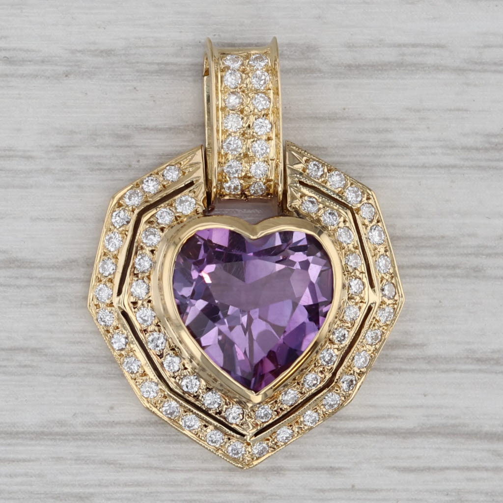 Gray 4.53ctw Amethyst Heart Diamond Halo Pendant 18k Yellow Gold
