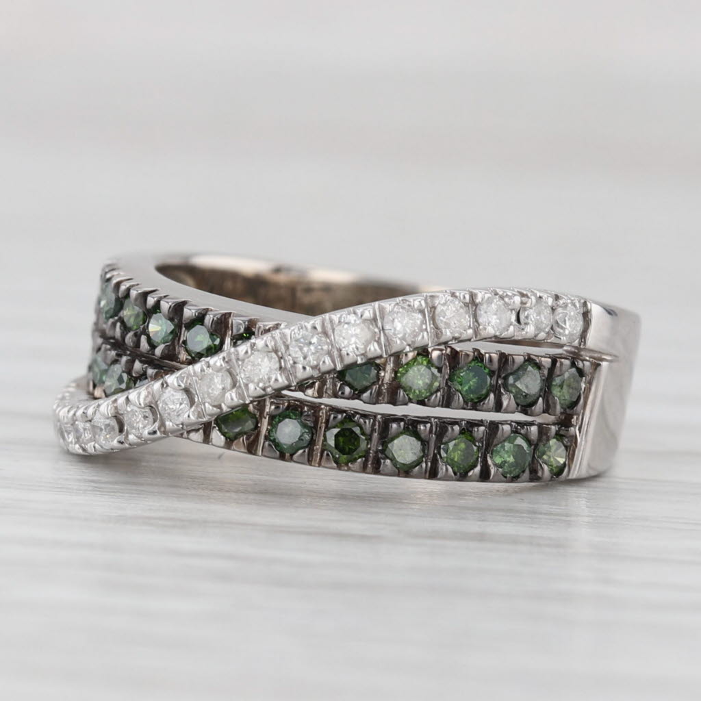 Light Gray 0.38ctw Green White Diamond Overlay Ring 14k White Gold Size 4.75