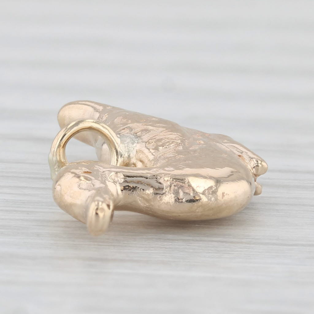 Light Gray Vintage Duck Charm 14k Yellow Gold 3D Figural Pendant