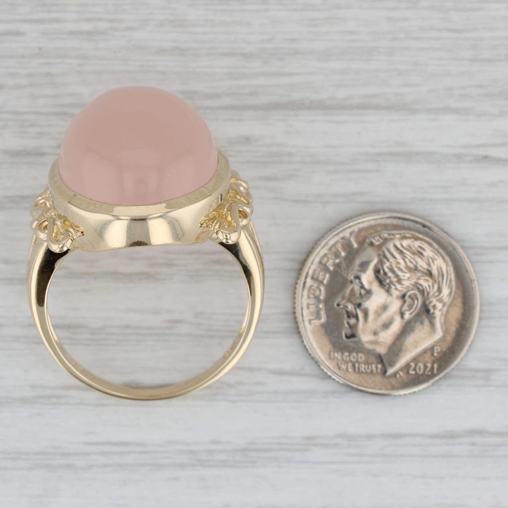 Gray Pink Rose Quartz Oval Cabochon Solitaire Ring 14k Yellow Gold Size 9.25